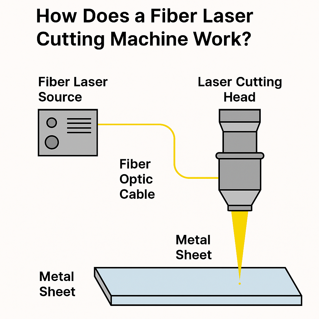 Diagram showing how a fiber laser cutting machine works